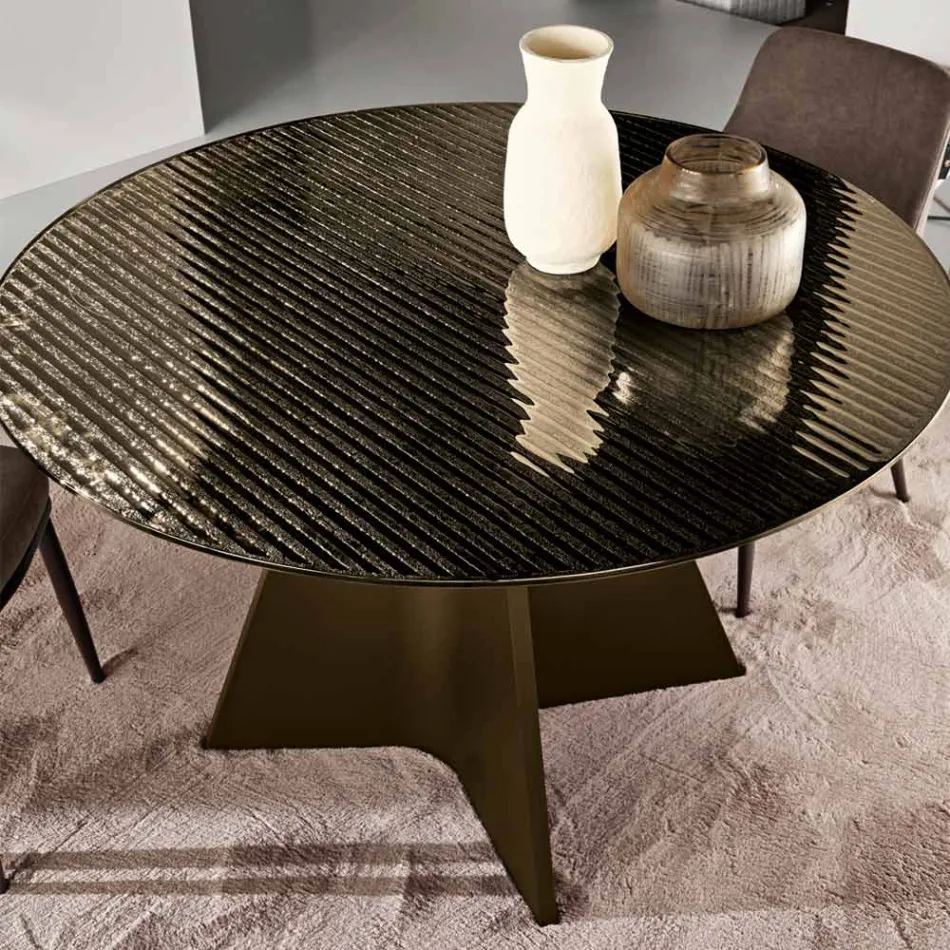 Ronde tafel van zwartzilver gestreept glas in twee maten, gemaakt in Italië - Armon Viadurini
