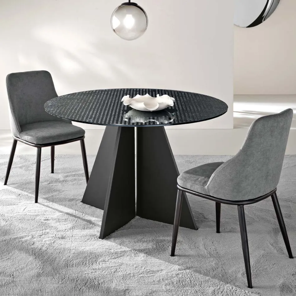 Ronde tafel van zwartzilver gestreept glas in twee maten, gemaakt in Italië - Armon Viadurini