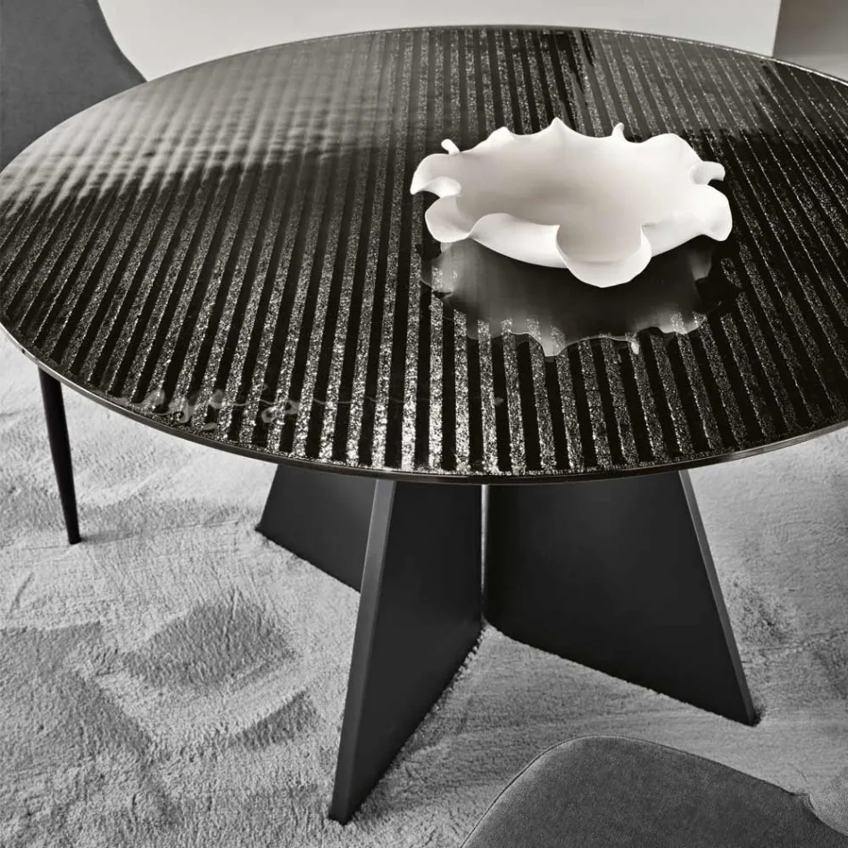 Ronde tafel van zwartzilver gestreept glas in twee maten, gemaakt in Italië - Armon Viadurini