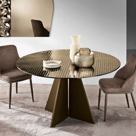 Ronde tafel van zwartzilver gestreept glas in twee maten, gemaakt in Italië - Armon Viadurini