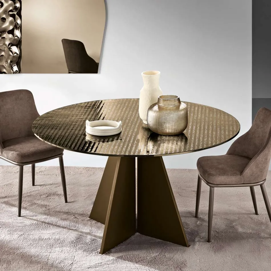 Ronde tafel van zwartzilver gestreept glas in twee maten, gemaakt in Italië - Armon Viadurini