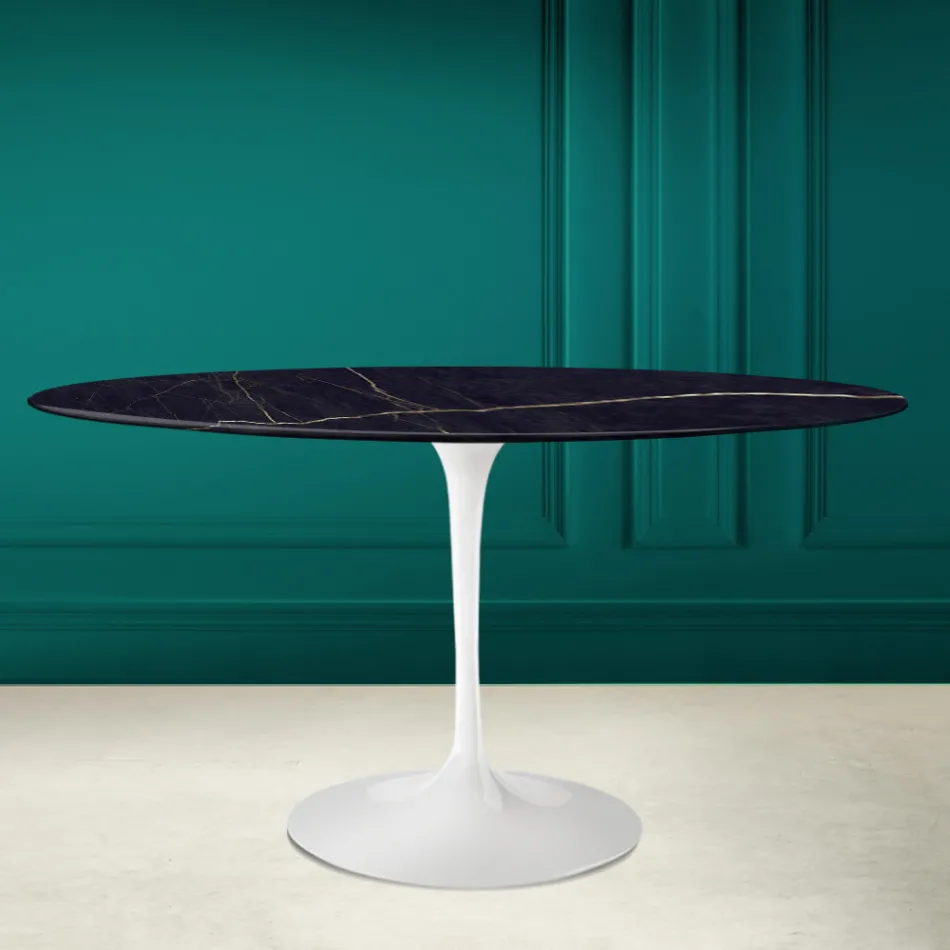 Tulp Tafel Eero Saarine H 73 Ovaal in Keramiek Noir Laurent Made in Italy - Scharlaken Viadurini