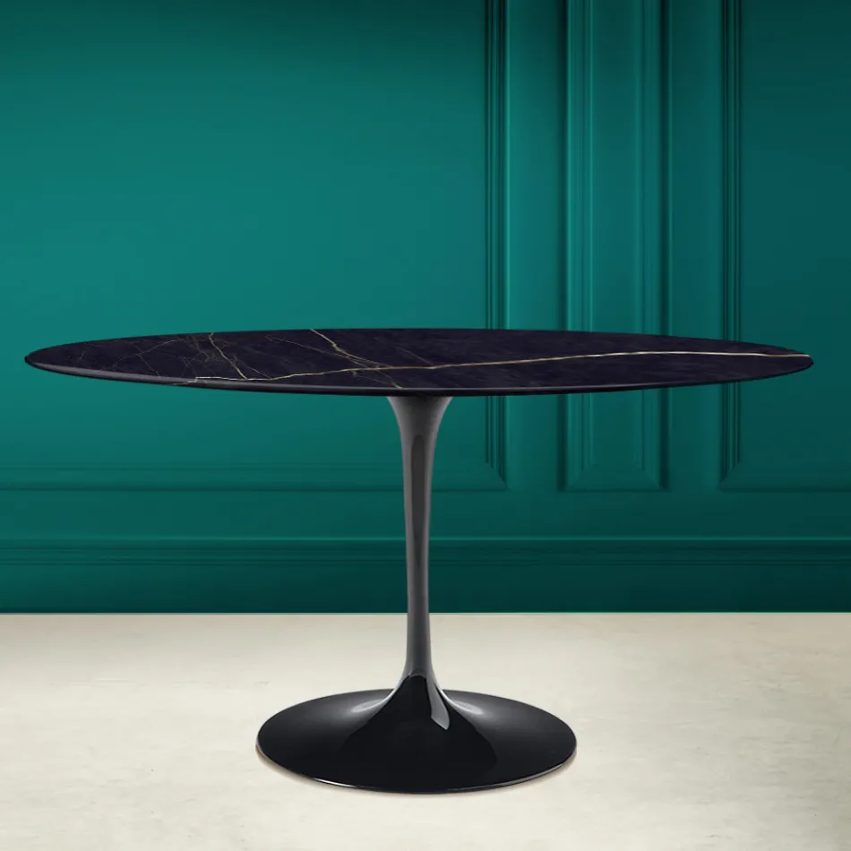 Tulp Tafel Eero Saarine H 73 Ovaal in Keramiek Noir Laurent Made in Italy - Scharlaken Viadurini