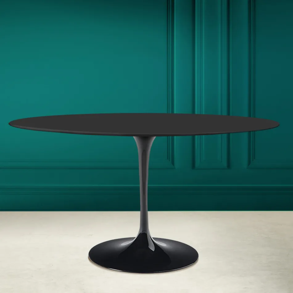 Tulp Tafel Eero Saarine H 73 Ovaal in Keramiek Noir Zacht Made in Italy - Scarlet Viadurini