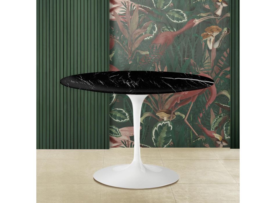 Eero Saarinen Tulip Table H 73 met zwart Marquinia marmeren blad Made in Italy - Scarlet Viadurini