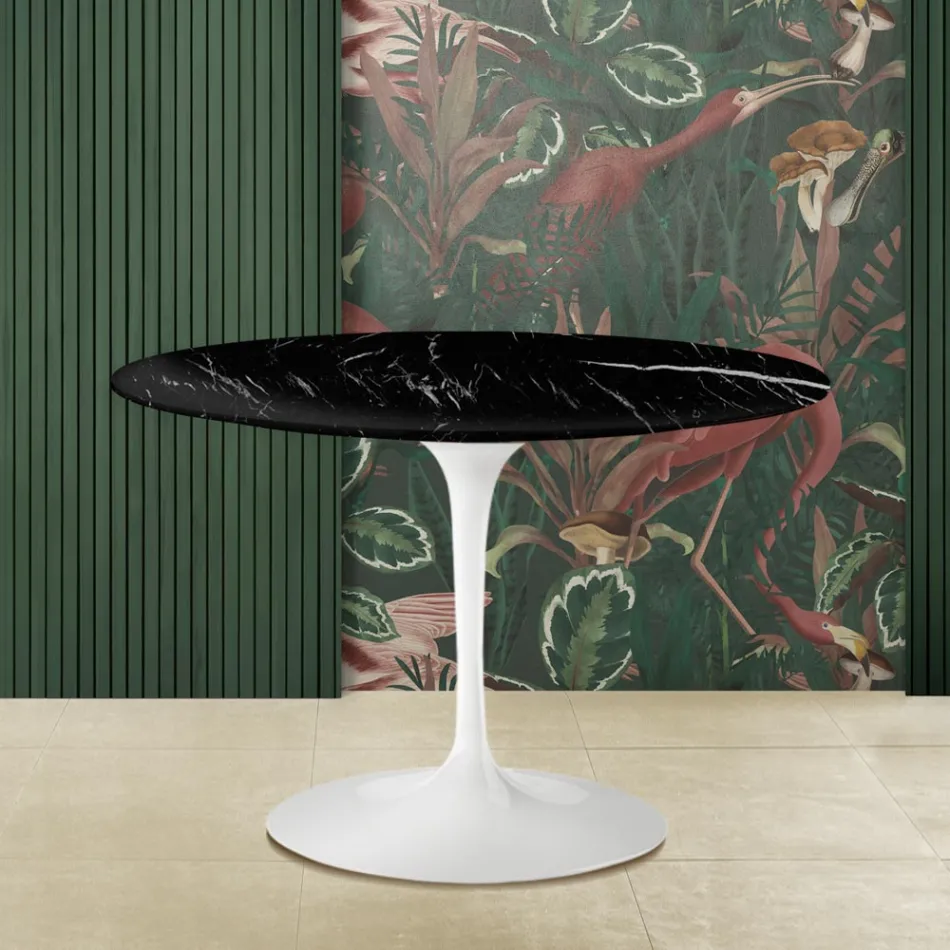 Eero Saarinen Tulp Tafel H 73 met Zwart Marquinia Marmeren Bovenblad Made in Italy - Scarlet Viadurini