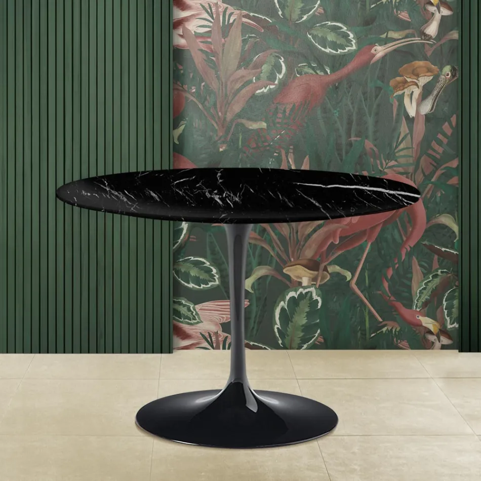 Eero Saarinen Tulp Tafel H 73 met Zwart Marquinia Marmeren Bovenblad Made in Italy - Scarlet Viadurini