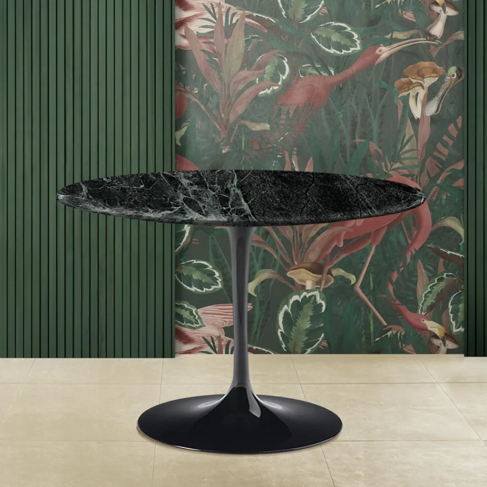 Eero Saarinen Tulip Tafel H 73 met Groen Alpi Marmer Bovenblad Made in Italy - Scarlet Viadurini