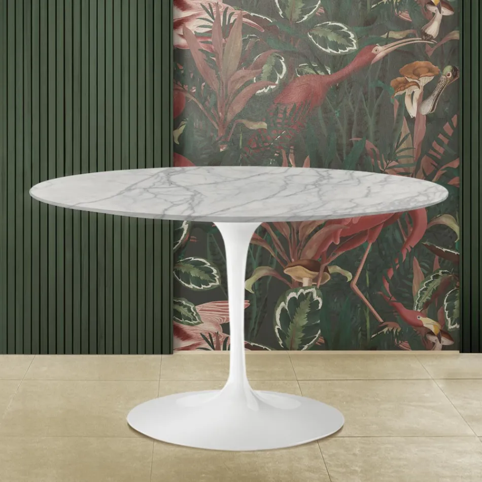 Eero Saarinen Tulip Tafel H 73 met rond blad in Statuarietto Carrara Marmer Viadurini