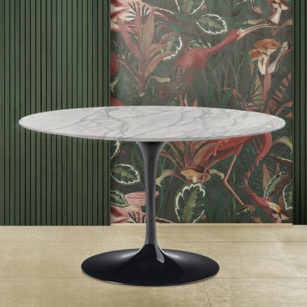 Tulip Table Eero Saarinen H 73 met rond blad in Carrara Statuarietto-marmer Viadurini