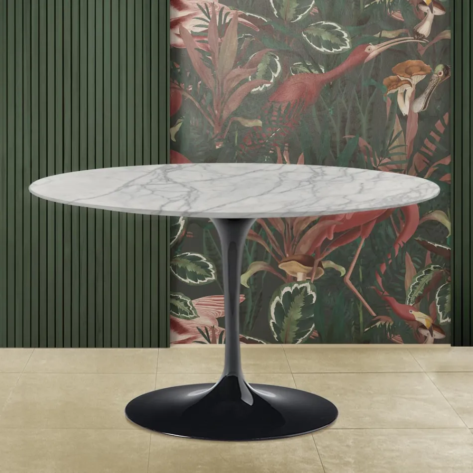Eero Saarinen Tulip Tafel H 73 met rond blad in Statuarietto Carrara Marmer Viadurini