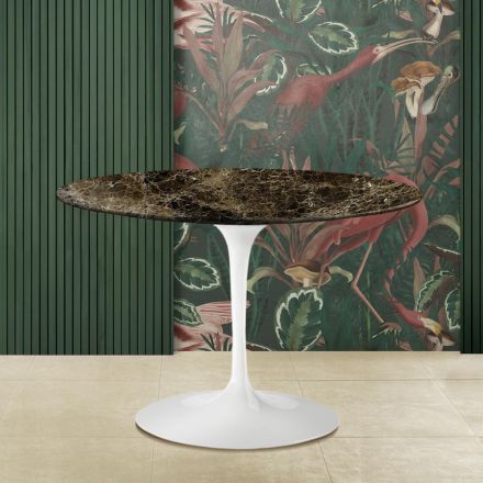 Eero Saarinen Tulip Tafel H 73 met Rond Blad in Emperador Donker Marmer Viadurini