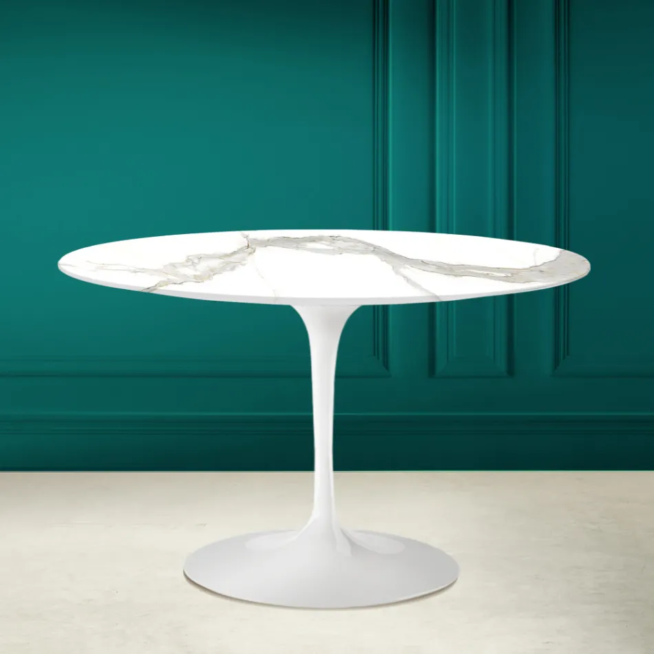 Tulp Tafel Eero Saarinen H 73 in Calacatta Michelangelo Made in Italy - Scharlaken Viadurini