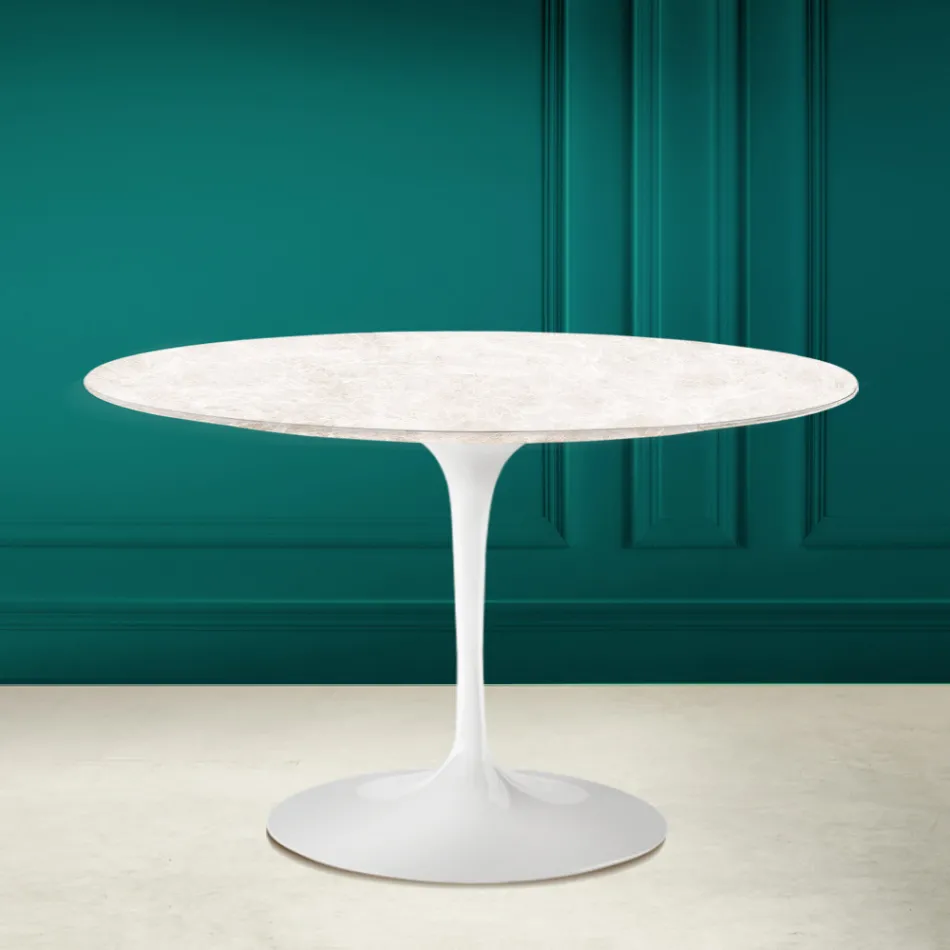Tulp Tafel Eero Saarinen H 73 in Diamantcreme Keramiek Made in Italy - Scarlet Viadurini