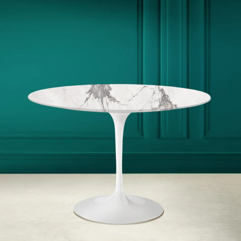 Tulp Tafel Eero Saarinen H 73 in Invisible Select Ceramic Made in Italy - Scarlet Viadurini