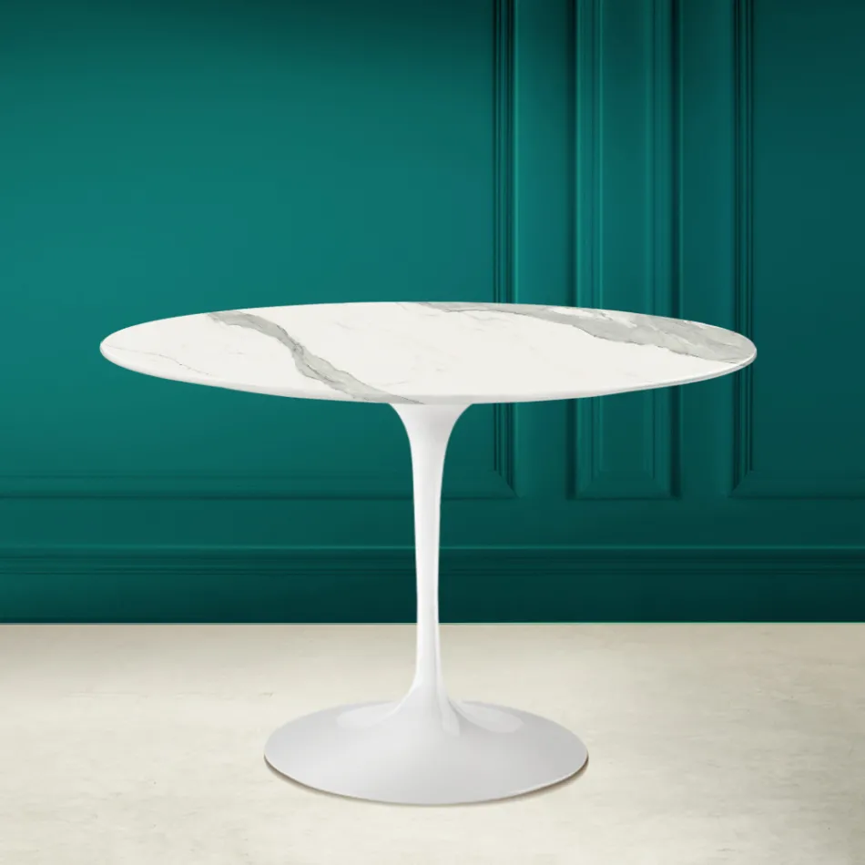 Tulp Tafel Eero Saarinen H 73 in Statuario Volnerf Keramiek Made in Italy - Scarlet Viadurini