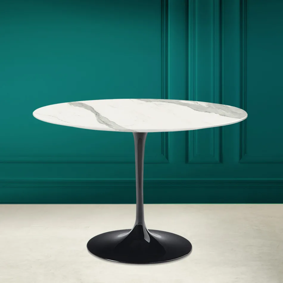 Tulp Tafel Eero Saarinen H 73 in Statuario Volnerf Keramiek Made in Italy - Scarlet Viadurini