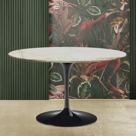 Eero Saarinen H 73 Tulip Tafel in Goud Caracatta Marmer Gemaakt in Italië Viadurini