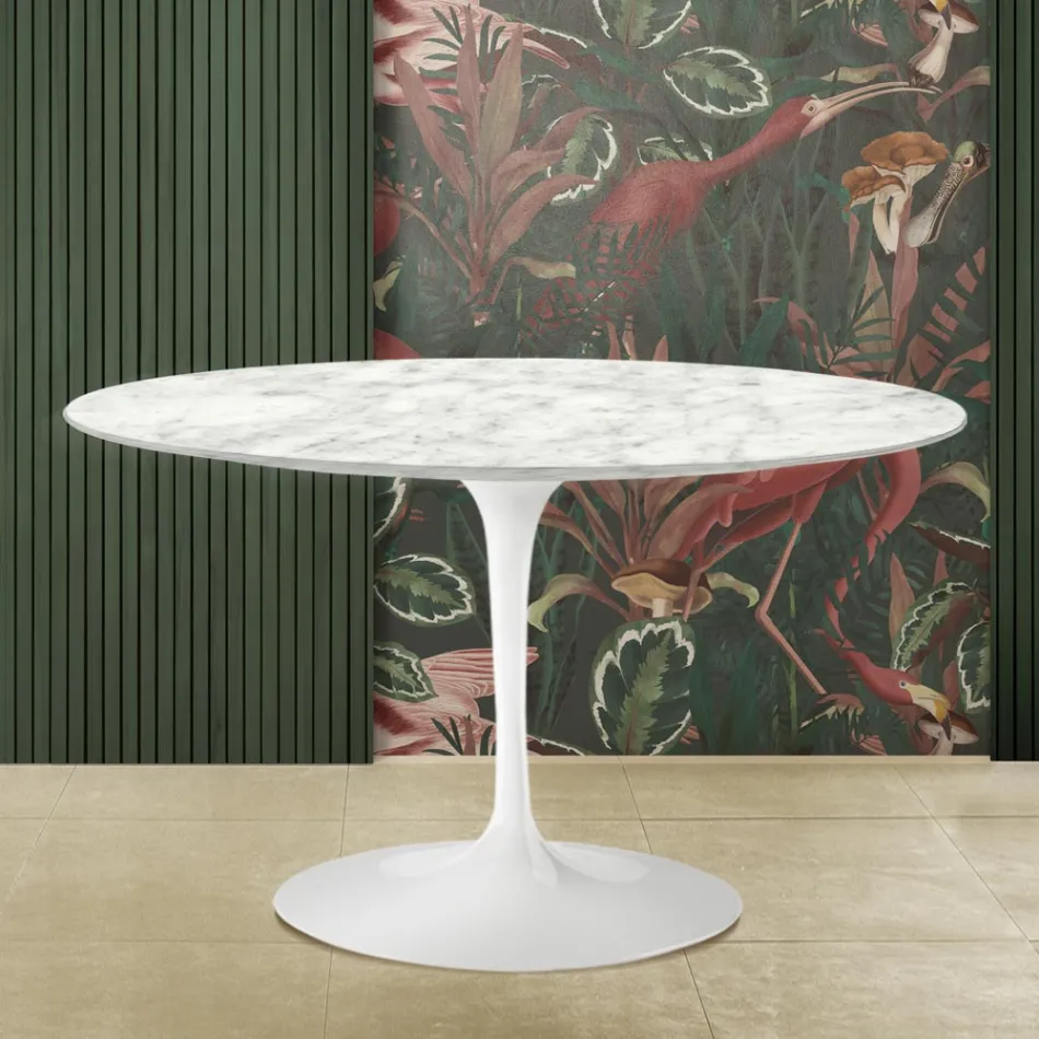 Tulp Tafel Eero Saarinen H 73 in Carrara Marmer Gemaakt in Italië Viadurini