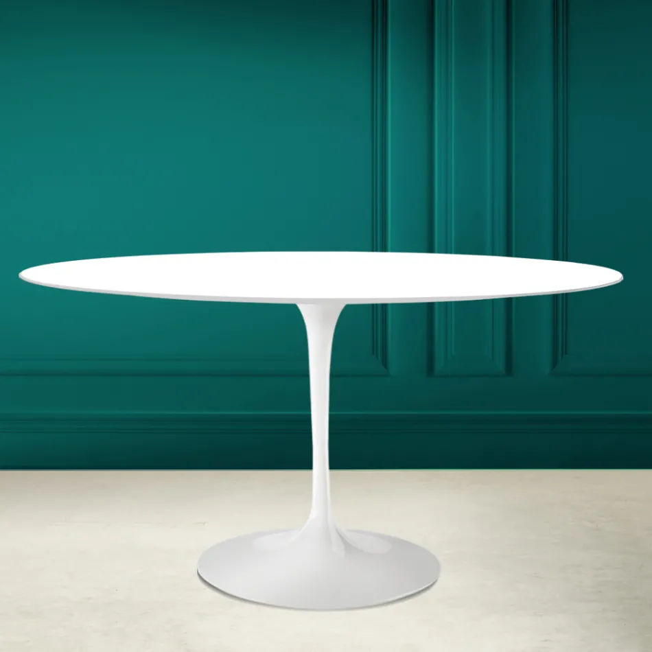 Tulp Tafel Eero Saarinen H 73 Ovaal in Absoluut Wit Keramiek Made in Italy - Scarlet Viadurini