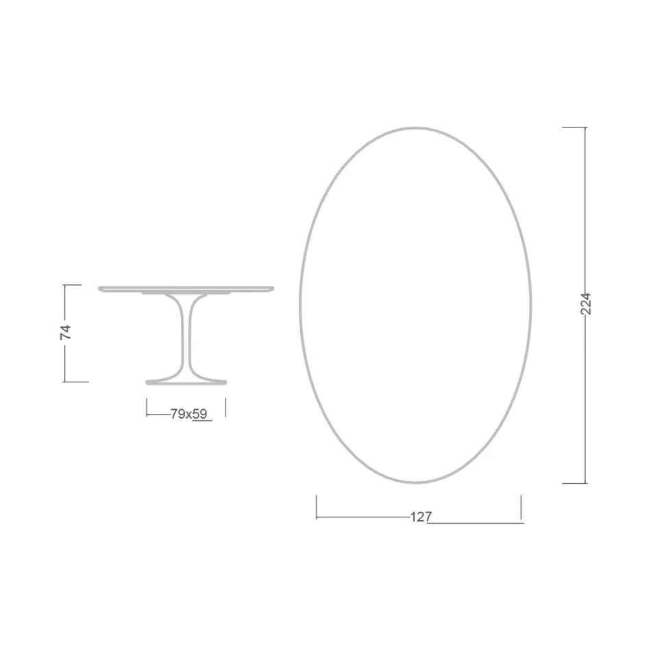 Tulp Tafel Eero Saarinen H 73 Ovaal in Absoluut Wit Keramiek Made in Italy - Scarlet Viadurini