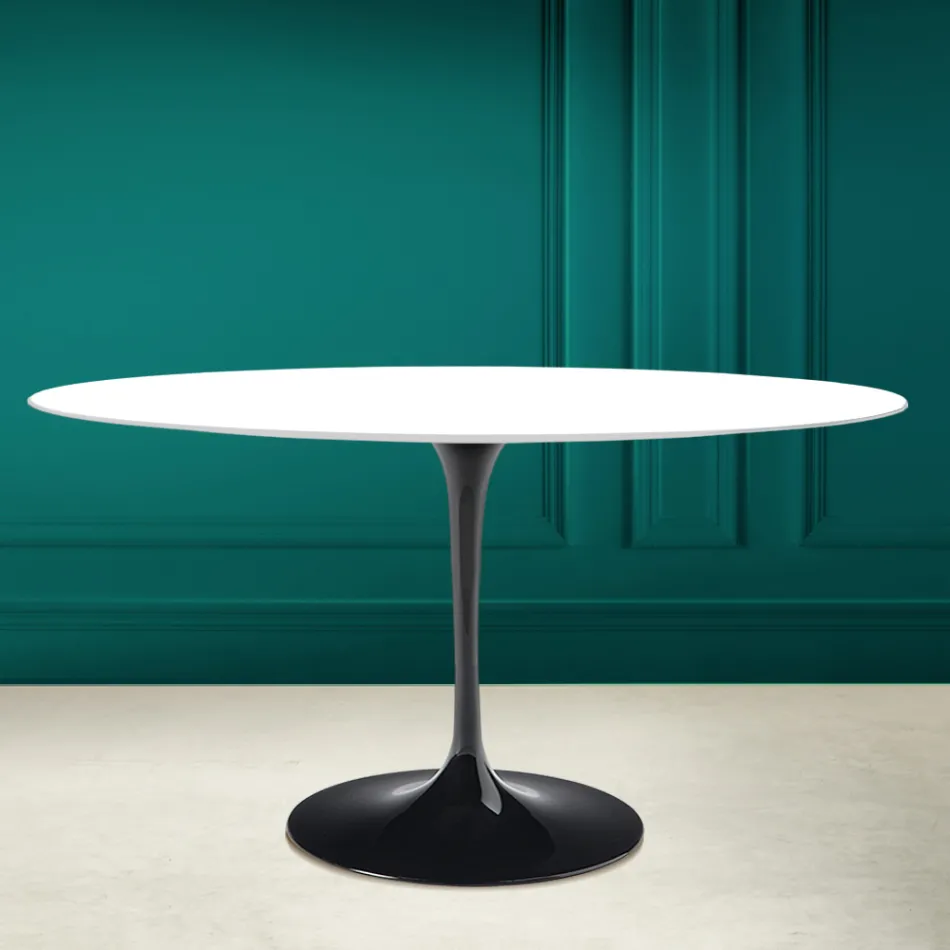 Tulp Tafel Eero Saarinen H 73 Ovaal in Absoluut Wit Keramiek Made in Italy - Scarlet Viadurini