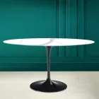 Tulp Tafel Eero Saarinen H 73 Ovaal in Calacatta Michelangelo Keramiek Viadurini