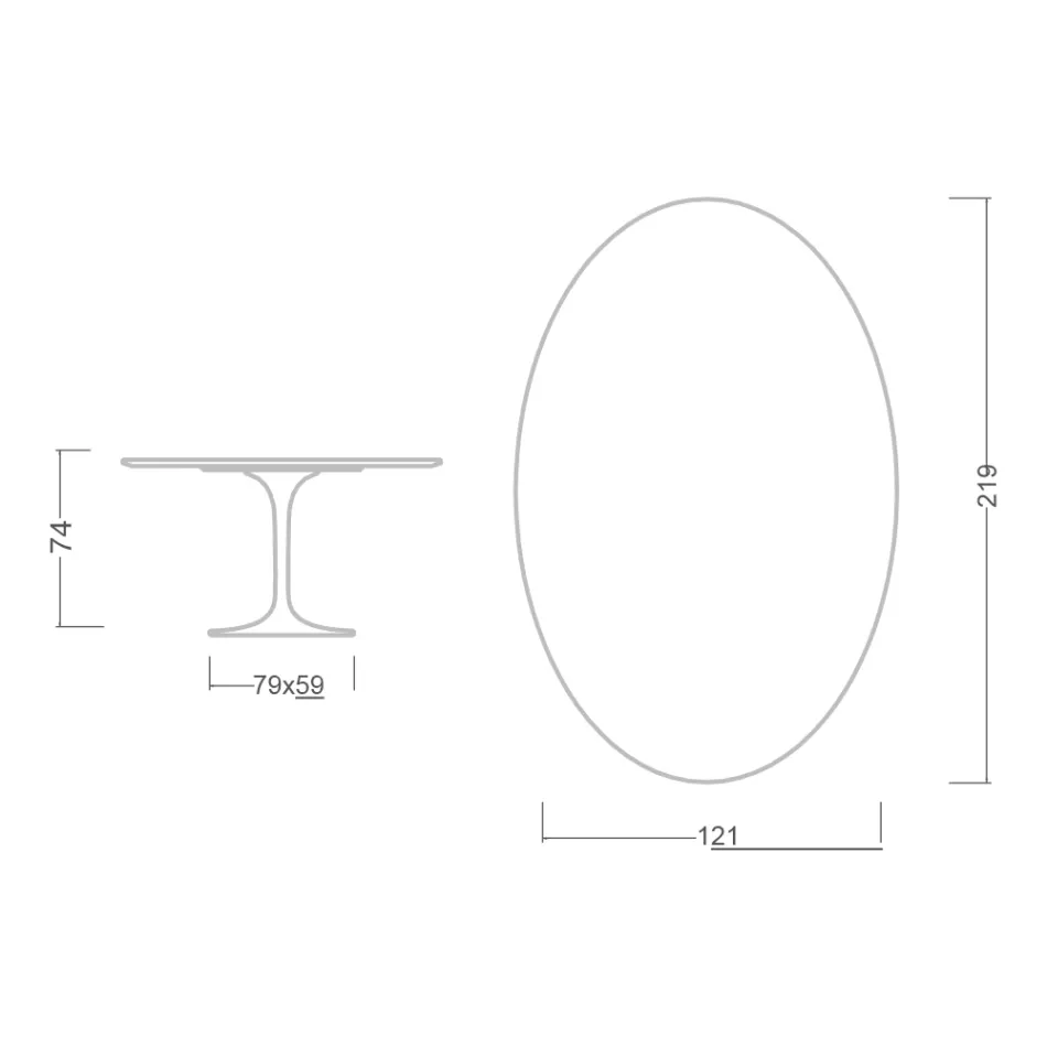 Tulp Tafel Eero Saarinen H 73 Ovaal in Diamant-crème Keramiek Made in Italy - Scharlaken Viadurini