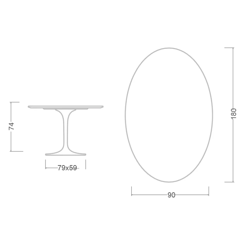 Tulp Tafel Eero Saarinen H 73 Ovaal in Keramiek Kira Made in Italy - Scharlaken Viadurini