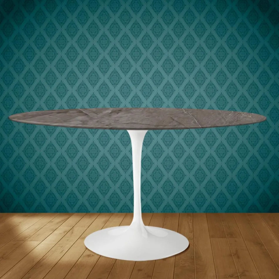 Tulp Tafel Eero Saarinen H 73 Ovaal in Keramiek Kira Made in Italy - Scharlaken Viadurini
