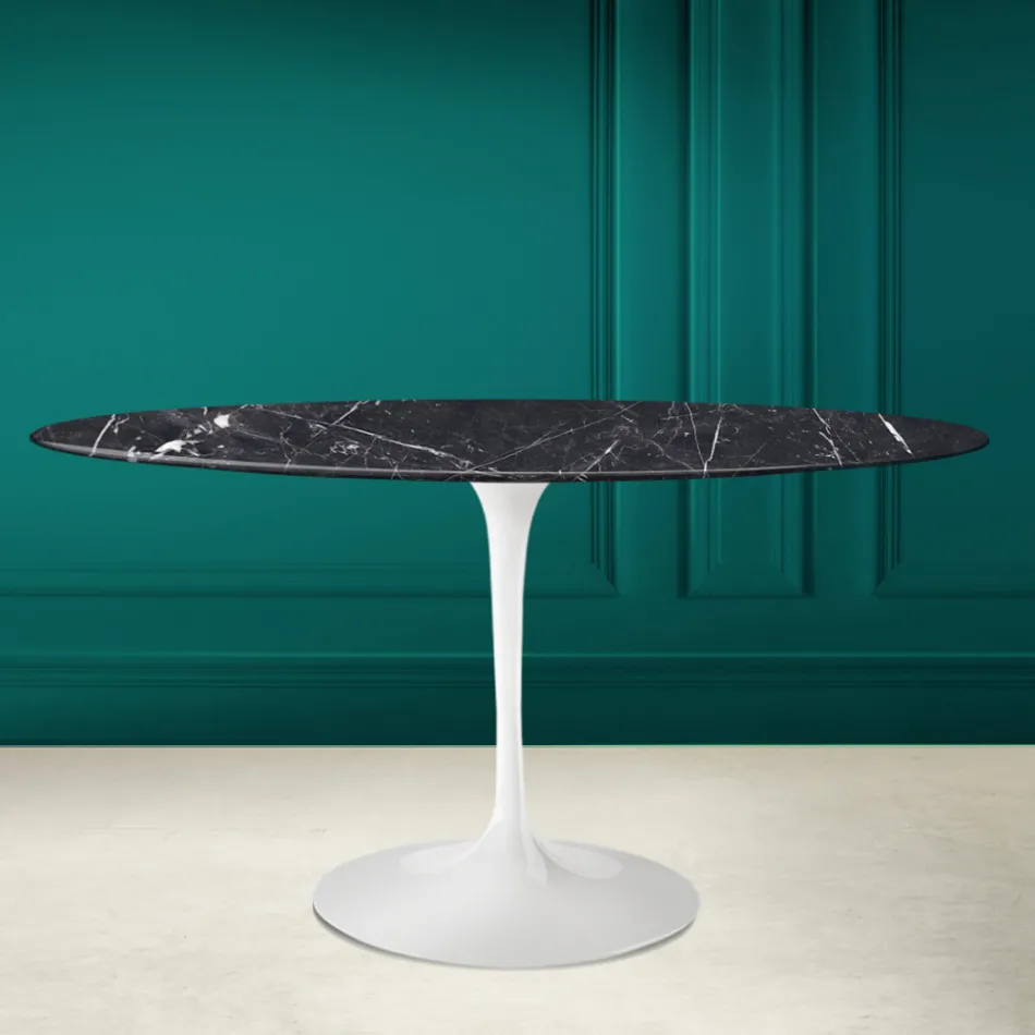Tulp Tafel Eero Saarinen H 73 Ovaal in Keramiek Marquinia Made in Italy - Scharlaken Viadurini