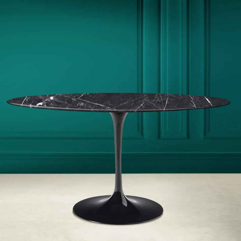 Tulp Tafel Eero Saarinen H 73 Ovaal in Keramiek Marquinia Made in Italy - Scharlaken Viadurini