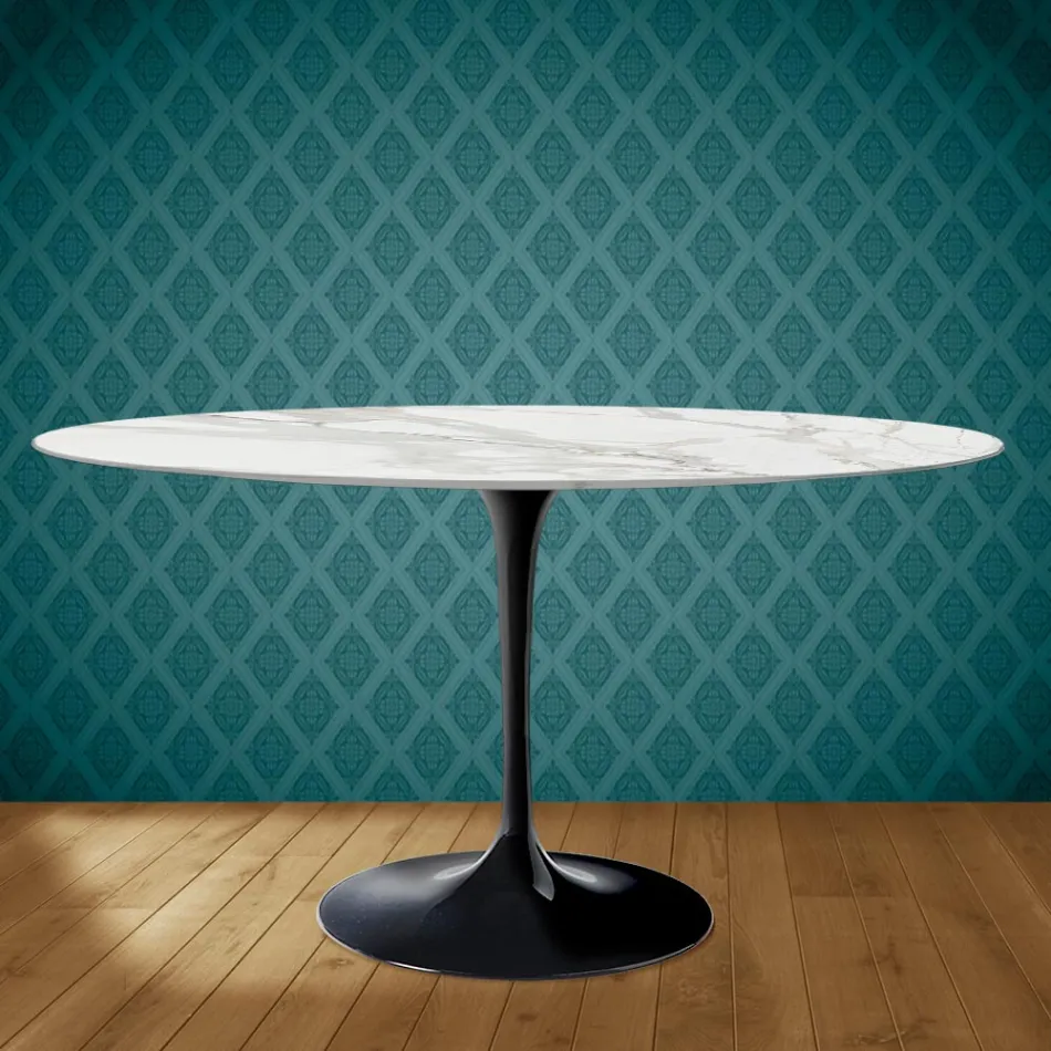 Tulp Tafel Eero Saarinen H 73 Ovaal in Keramiek Morpheus Made in Italy - Scharlaken Viadurini
