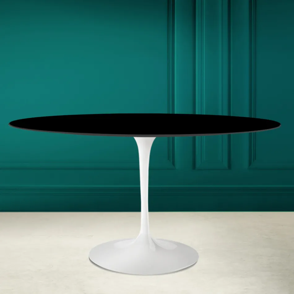Tulip Tafel Eero Saarinen H 73 Ovaal in Absoluut Zwart Keramiek Made in Italy - Scarlet Viadurini
