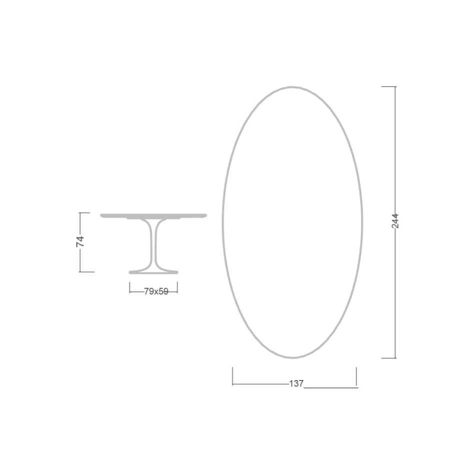 Tulip Tafel Eero Saarinen H 73 Ovaal in Absoluut Zwart Keramiek Made in Italy - Scarlet Viadurini