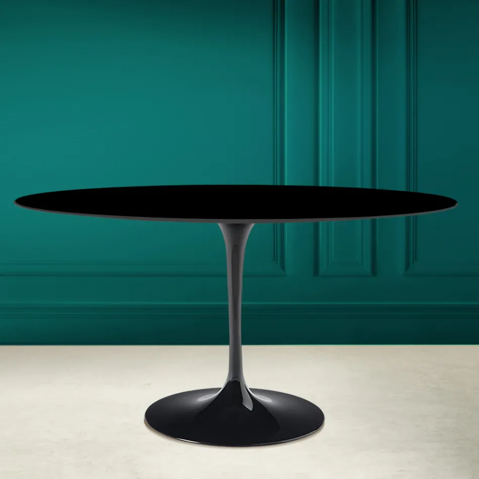 Tulip Tafel Eero Saarinen H 73 Ovaal in Absoluut Zwart Keramiek Made in Italy - Scarlet Viadurini