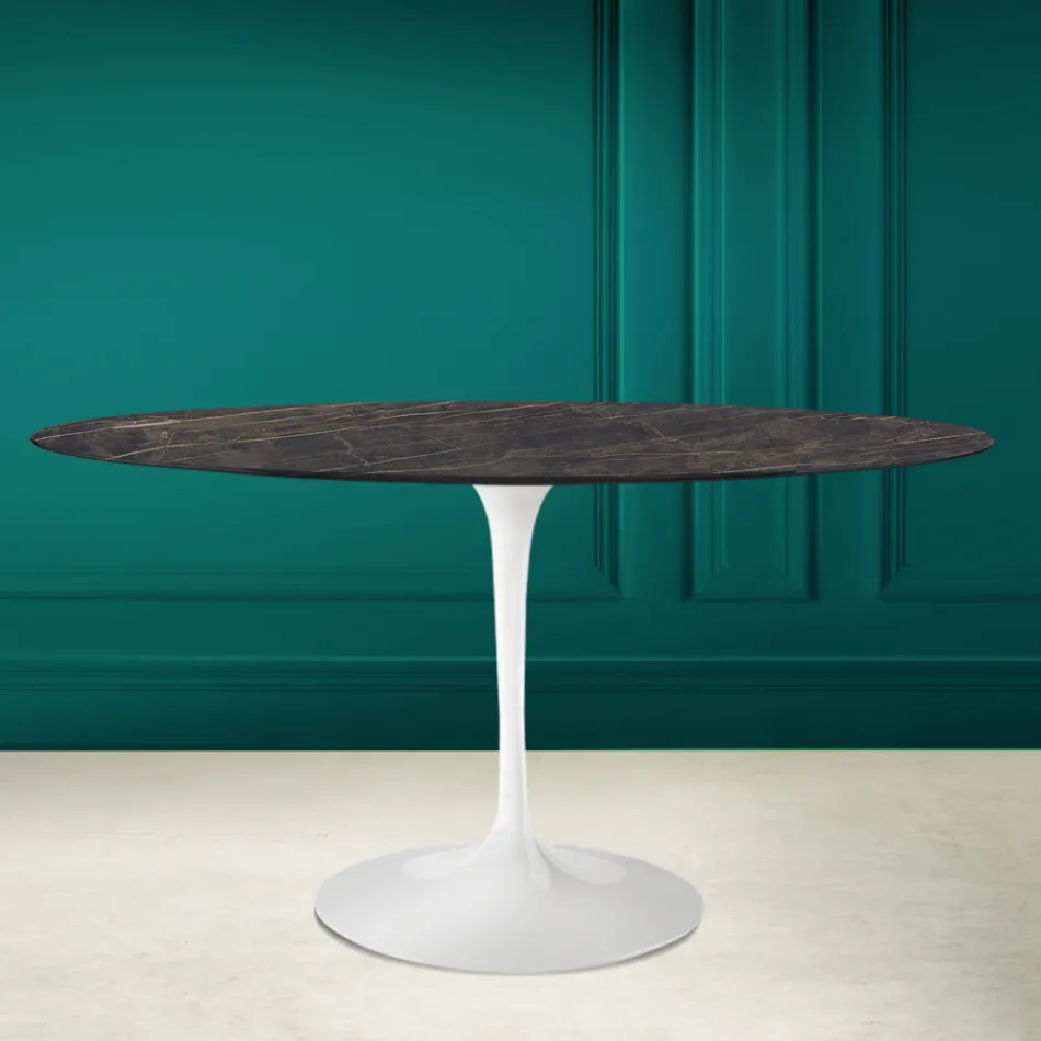 Tulp Tafel Eero Saarinen H 73 Ovaal in Keramiek Noir Desire Made in Italy - Scarlet Viadurini