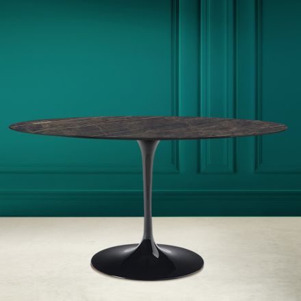Tulp Tafel Eero Saarinen H 73 Ovaal in Keramiek Noir Desire Made in Italy - Scarlet Viadurini