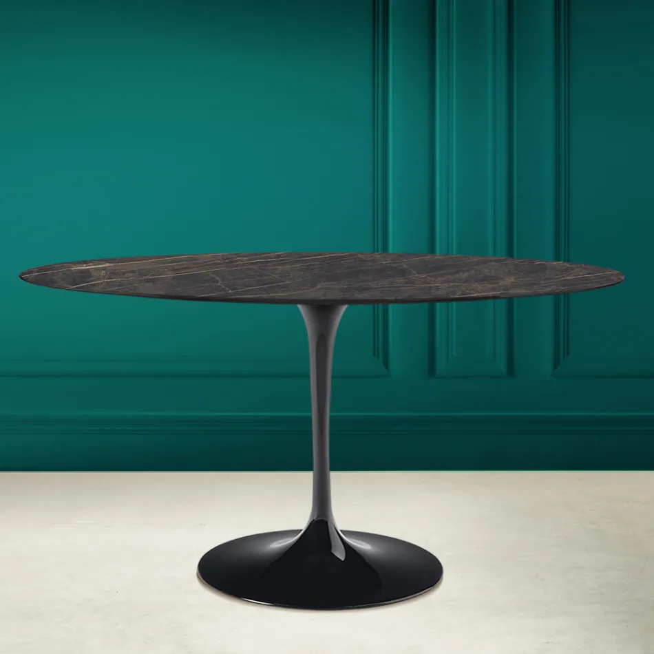 Tulp Tafel Eero Saarinen H 73 Ovaal in Keramiek Noir Desire Made in Italy - Scarlet Viadurini