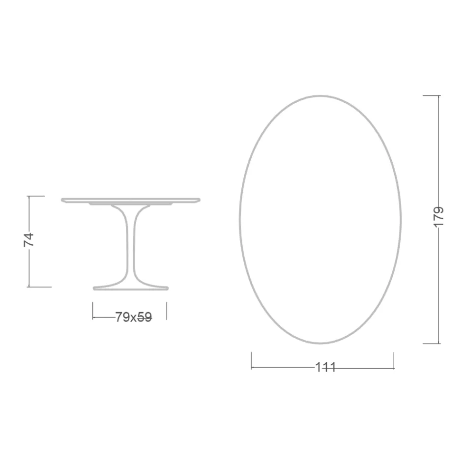 Tulp Tafel Eero Saarinen H 73 Ovaal in Keramiek Noir Laurent Made in Italy - Scarlet Viadurini