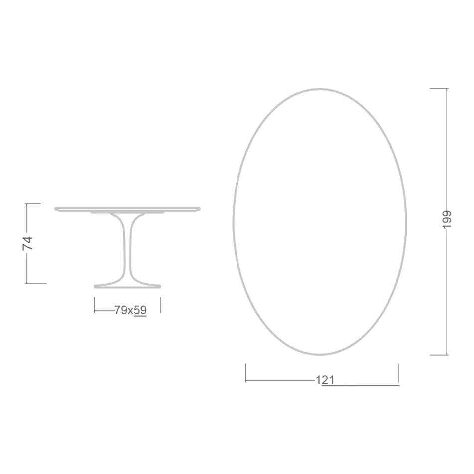 Tulp Tafel Eero Saarinen H 73 Ovaal in Keramiek Noir Laurent Made in Italy - Scarlet Viadurini