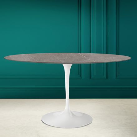 Tulp Tafel Eero Saarinen H 73 Ovaal in Keramiek Pietra Grijs Made in Italy - Scarlet Viadurini