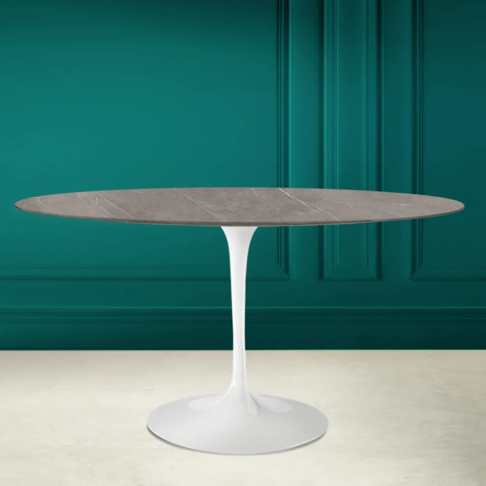 Tulp Tafel Eero Saarinen H 73 Ovaal in Keramiek Pietra Grijs Made in Italy - Scarlet Viadurini