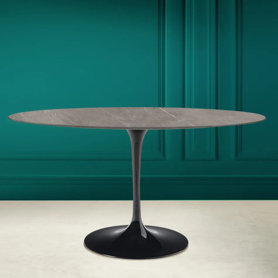 Tulp Tafel Eero Saarinen H 73 Ovaal in Keramiek Pietra Grijs Made in Italy - Scarlet Viadurini