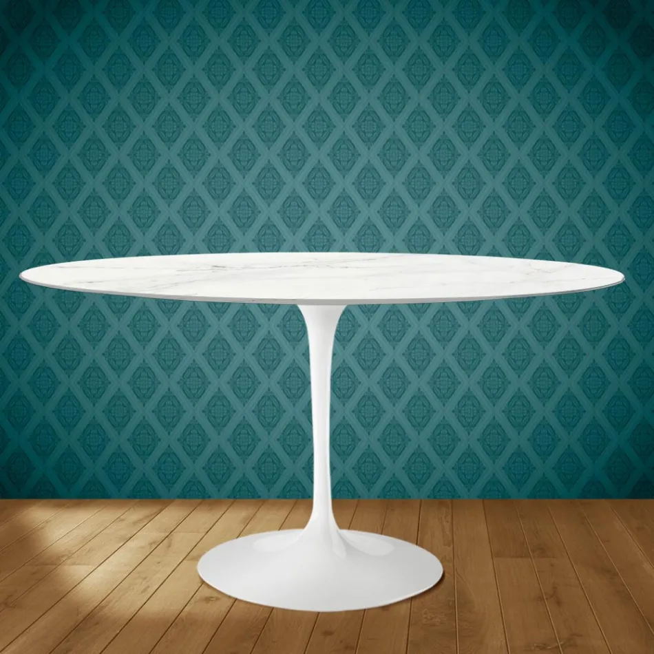 Tulp Tafel Eero Saarinen H 73 Ovaal in Keramiek Rem Made in Italy - Scharlaken Viadurini