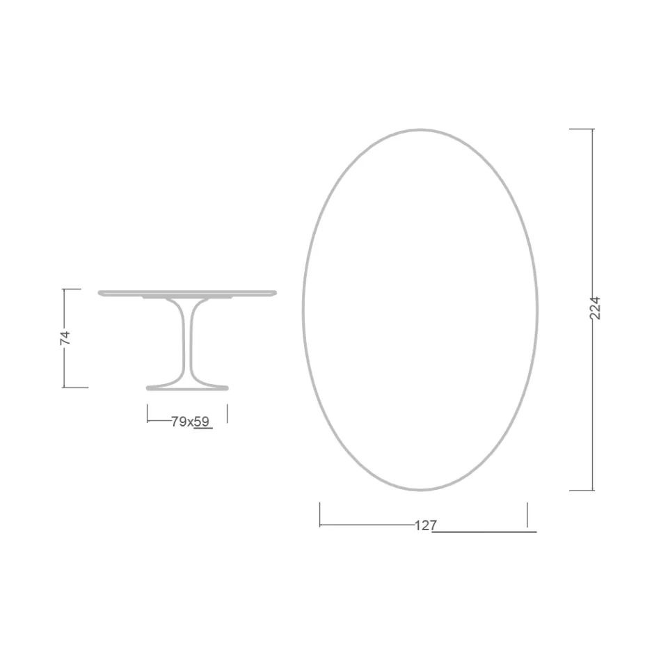 Tulp Tafel Eero Saarinen H 73 Ovaal in Keramiek Rem Made in Italy - Scharlaken Viadurini