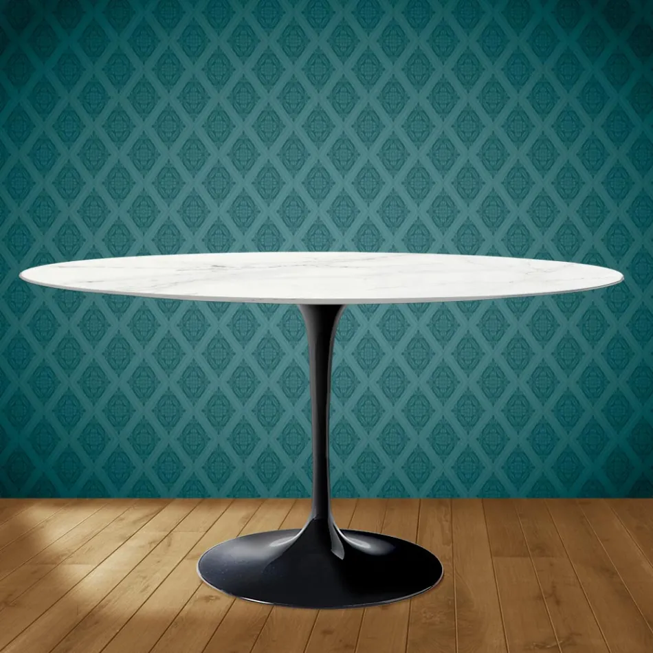 Tulp Tafel Eero Saarinen H 73 Ovaal in Keramiek Rem Made in Italy - Scharlaken Viadurini