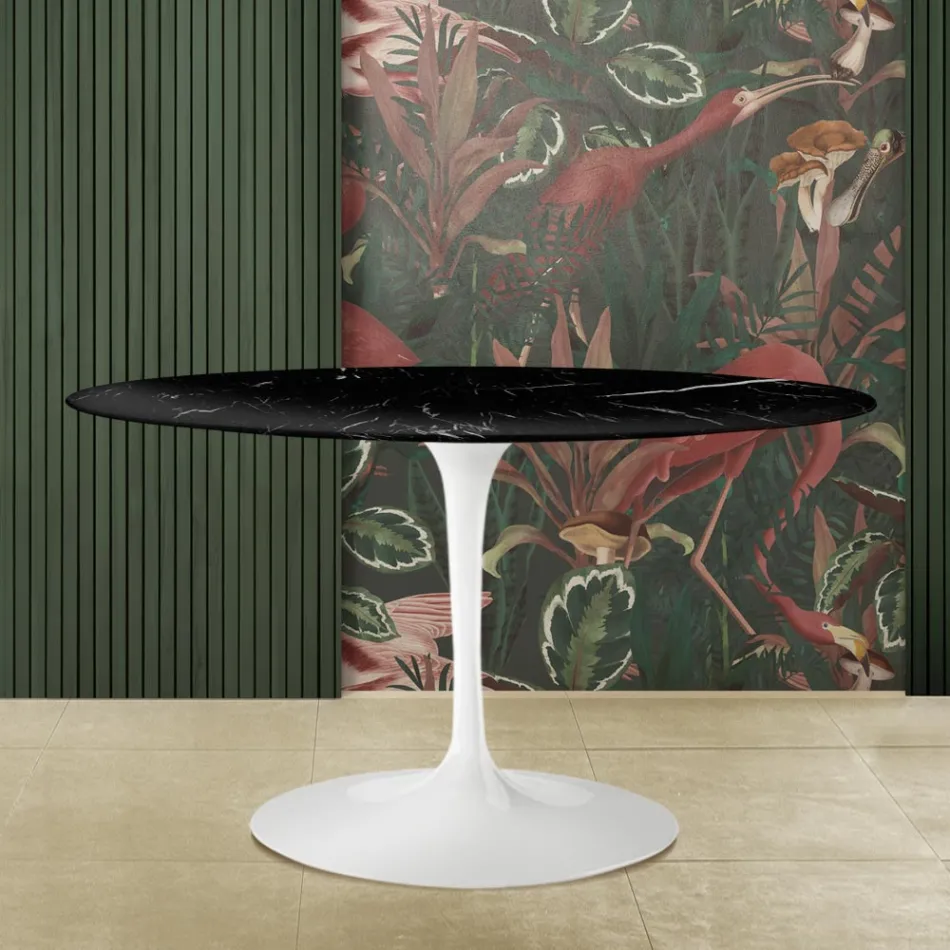 Eero Saarinen Tulip Tafel H 73 Ovaal in Zwart Marquinia Marmer Made in Italy - Scarlet Viadurini