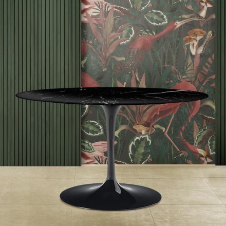 Tulip Table Eero Saarinen H 73 Ovaal in zwart Marquinia-marmer Made in Italy - Scarlet Viadurini