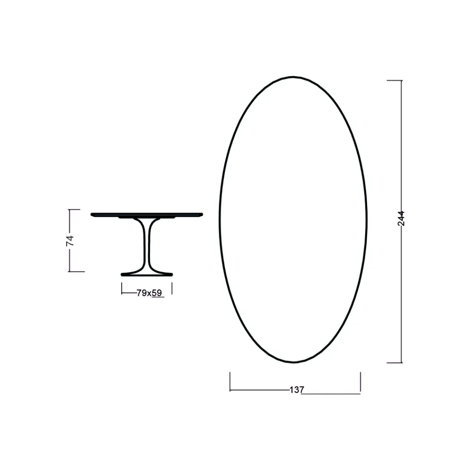 Tulip Tafel Eero Saarinen H 73 Ovaal in Kersen gebeitst Eiken Made in Italy - Scarlet Viadurini